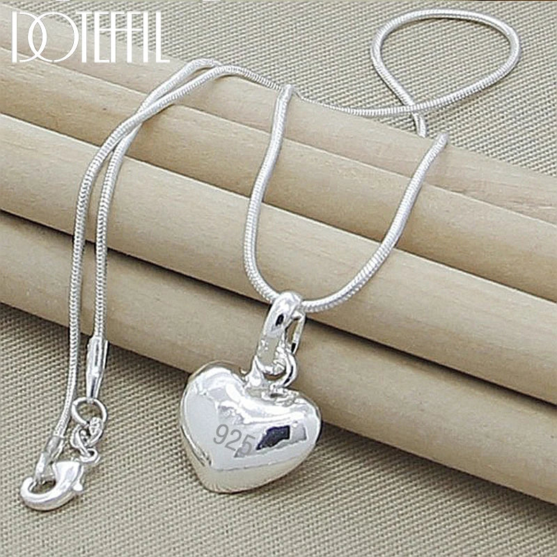 Sterling Silver Solid Small Heart Pendant Necklace 16-30 Inch