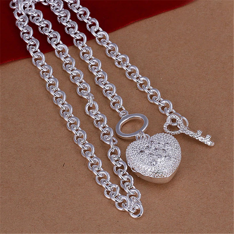 925 Sterling Silver AAA Zircon Heart Bracelet Necklace Ring Set