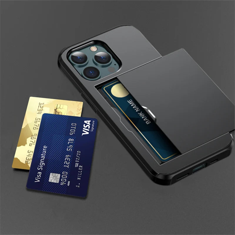 Slide Wallet Credit Card Slot Phone Case For iPhone 15 Models