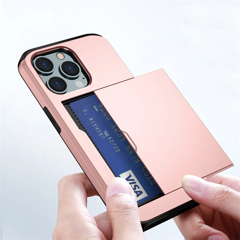 Slide Wallet Credit Card Slot Phone Case For iPhone 15 Models