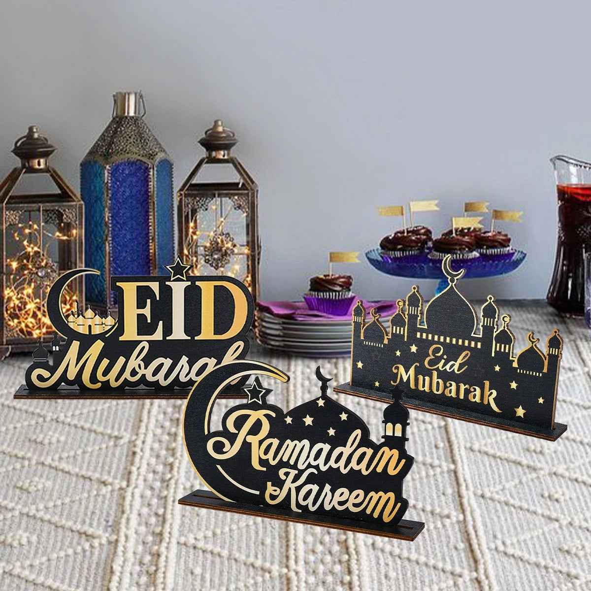 Eid and Ramadan Mubarak Wooden Ornaments