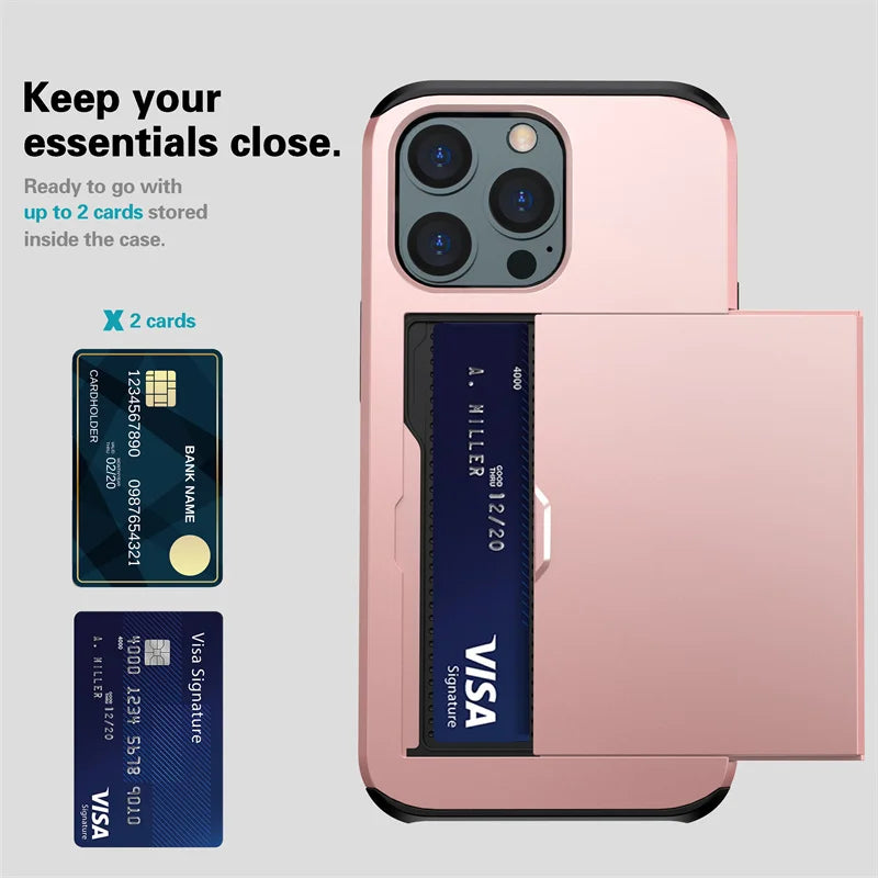 Slide Wallet Credit Card Slot Phone Case For iPhone 15 Models